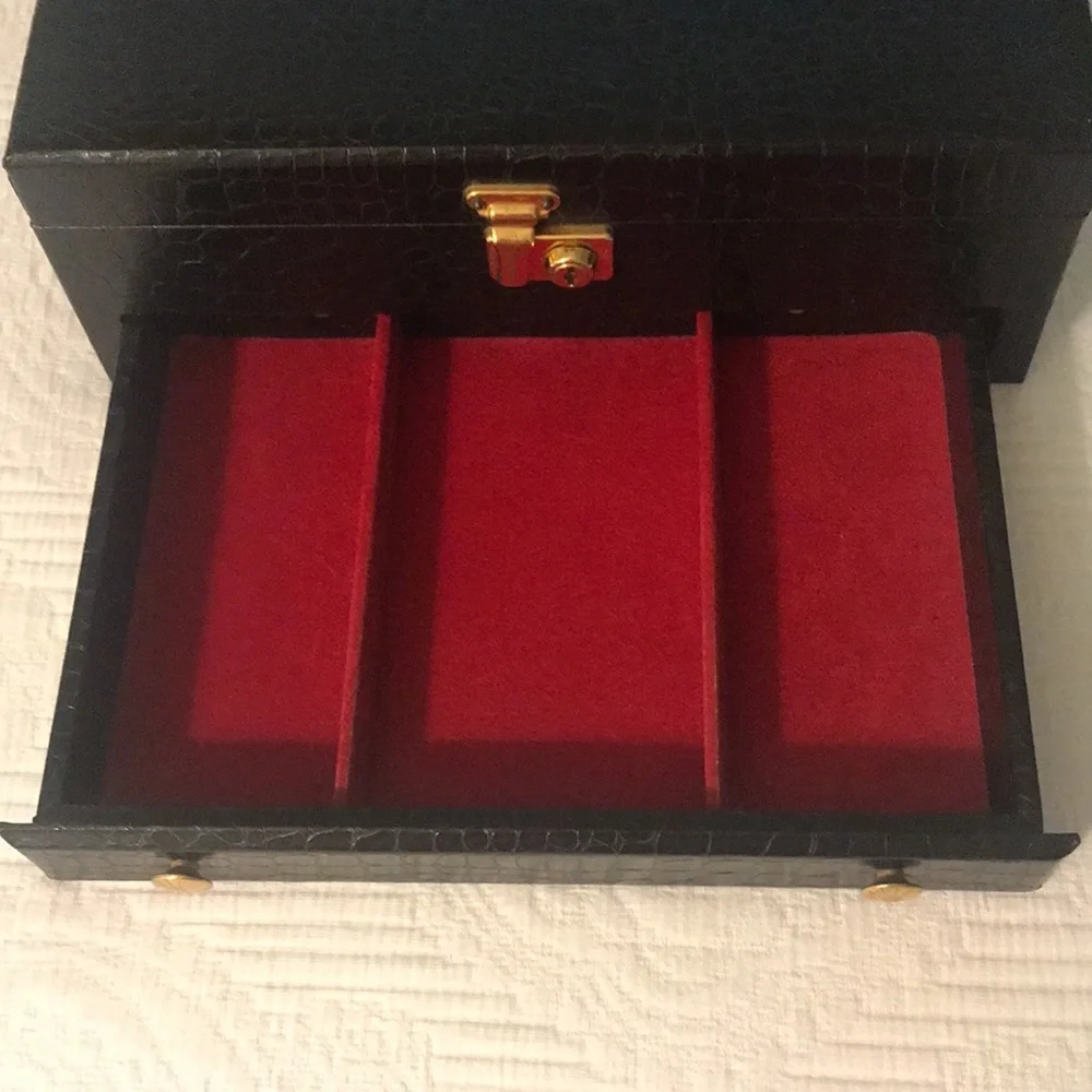 Vintage Black Faux Crocodile Alligator Men Accessory Jewelry Watch Storage Box